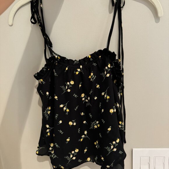 Aqua Black and Yellow Flowered Camisole with Tie-up Straps - Picture 4 of 4